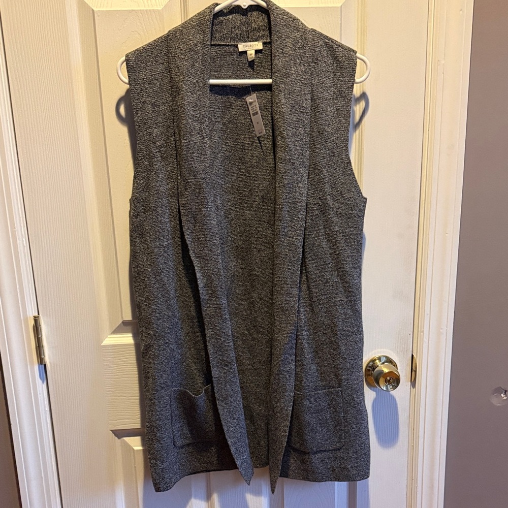 Talbots Charcoal Open Front Sweater Vest